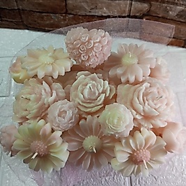 Pembe Çantalı Pembe Renkli Mum Çicek Hediyelik Buket Doğumgünü - Ev Hediyesi