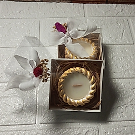 Gold Renkli Alçı Örgü Model Mumluk Düğün -Nikah-Nişan -Kına-Sünnet -Babyshower Hediyelik