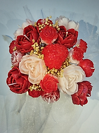 Kırmızı Beyaz Kalp Orkide Mum Çicek Buket Hediyelik