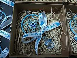 Kraft Kutulu Mavi Emzikli Dreamcather Anahtarlık Babyshower Yenidoğan Bebek Mevlüd-i Dogumgünü Hediyelik