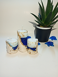 3'lü Dekoratif Lacivert Beyazli Beton Jel Mum