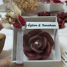 Kına Gecesi Beyaz Kutulu Kırmızı - Bordo Renkli Gül Mum Hediyelik