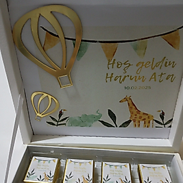 Beyaz Kutulu Mavi Ayıcıklı Doğumgünü Yenidoğan Bebek Mevlüd-i Bebek Çikolatası