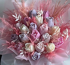 Pembe -Lila Gül Mum Buket Hediyelik