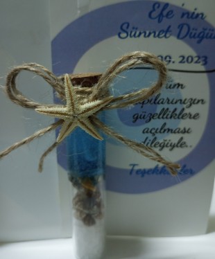 Cam Tüplü Deniz Konseptli Mavi Jel  Mum Düğün Nikah Nişan Kına Sünnet Bride to be Magnet Hediyelik