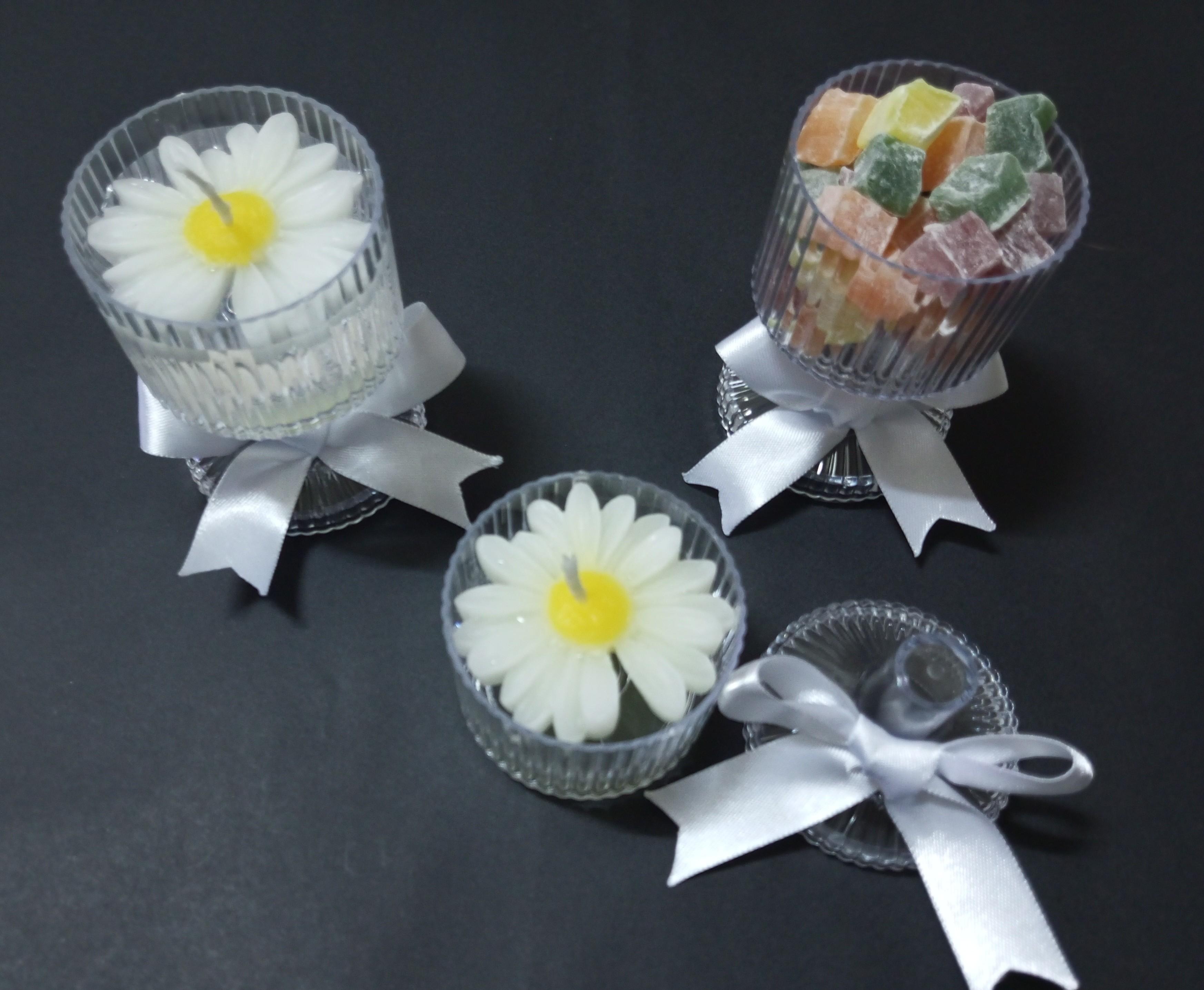 Şekerlikli Yüzen Papatya  Mumlu Düğün Nişan Nikah Kına Sünnet Bride to be Hediyelik