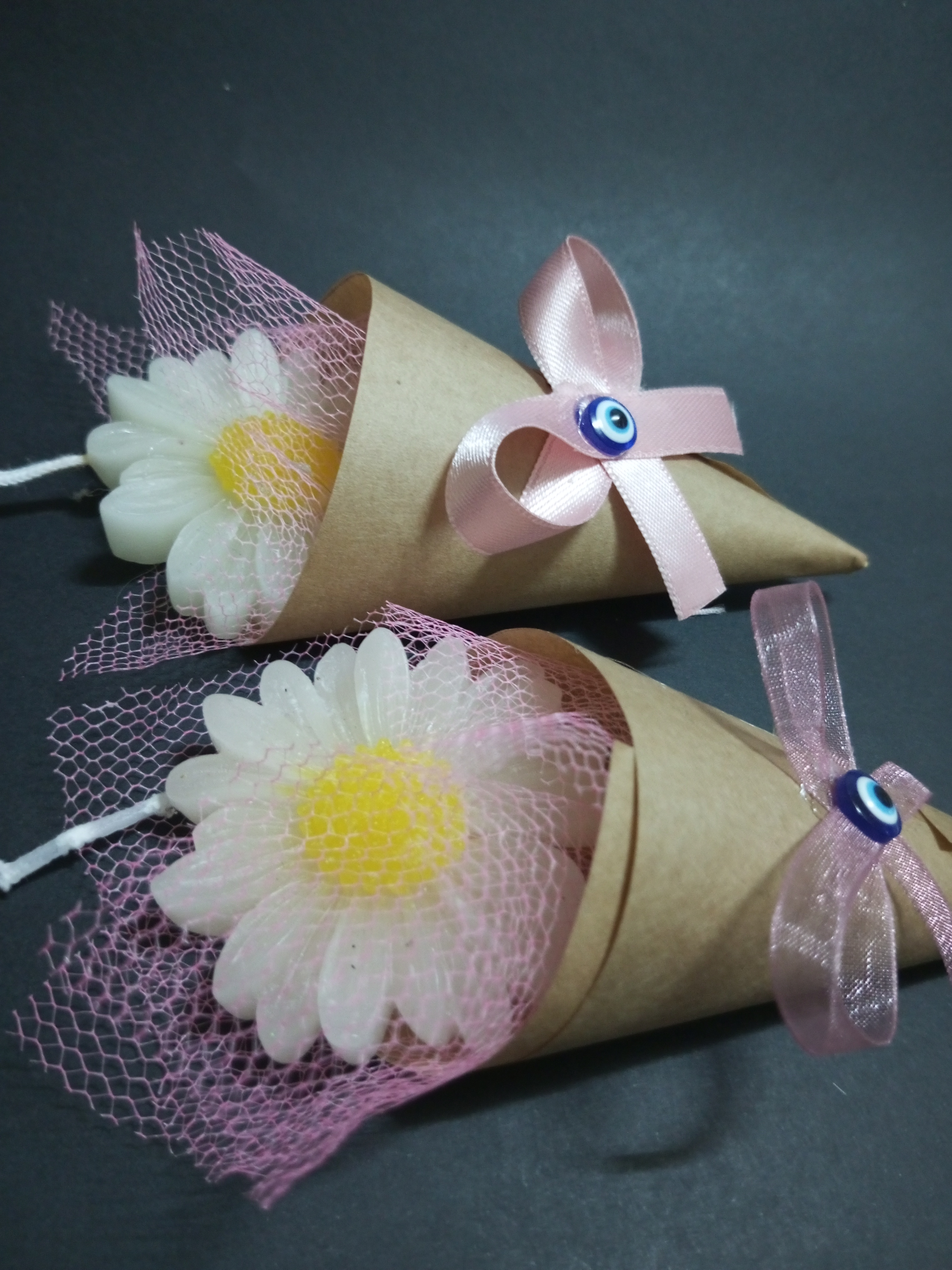 20 Adet  Pembe kurdeleli Papatyalı Mum Buket  Babyshower Yenidoğan Bebek Mevlüd-i Dogumgünü Hediyelik