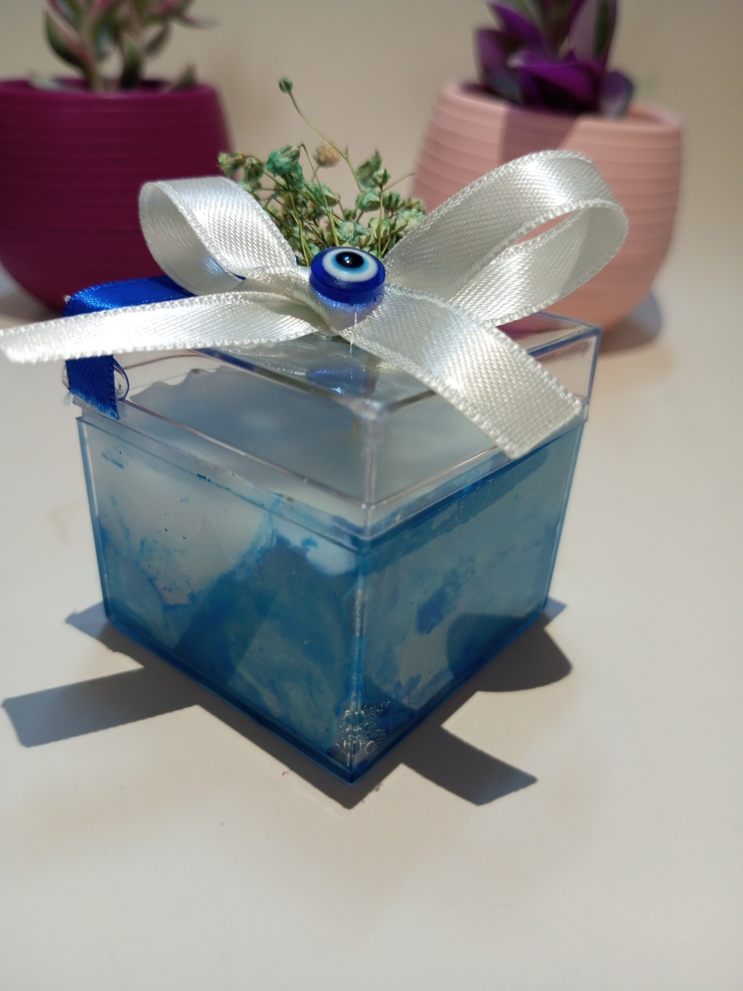 Mika Kutulu Mavi Beton Mum Düğün Nikah Nişan Kına Sünnet Bride to be Hediyelik