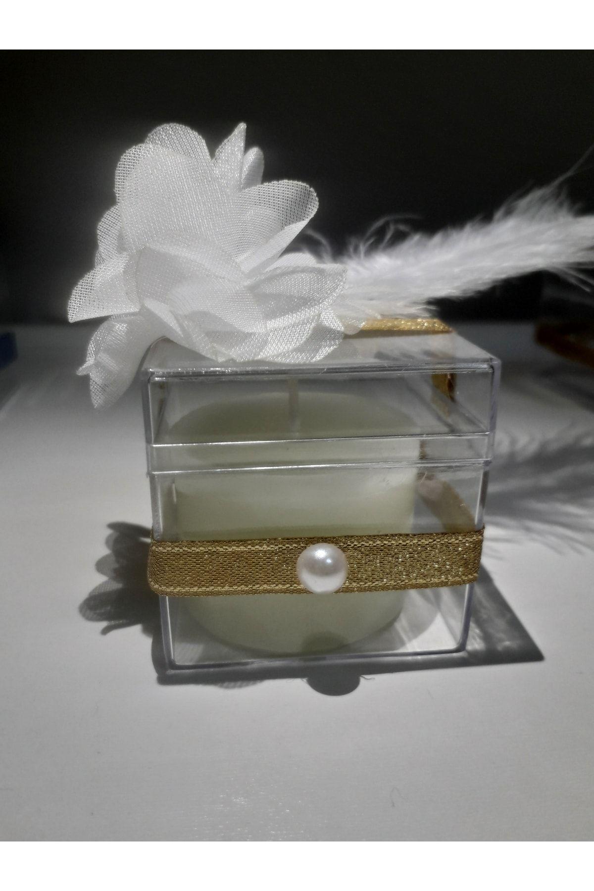 Mika Kutulu Kütük Mum Beyaz Tüylü  Düğün Nişan Nikah Kına Sünnet Bride to be Hediyelik