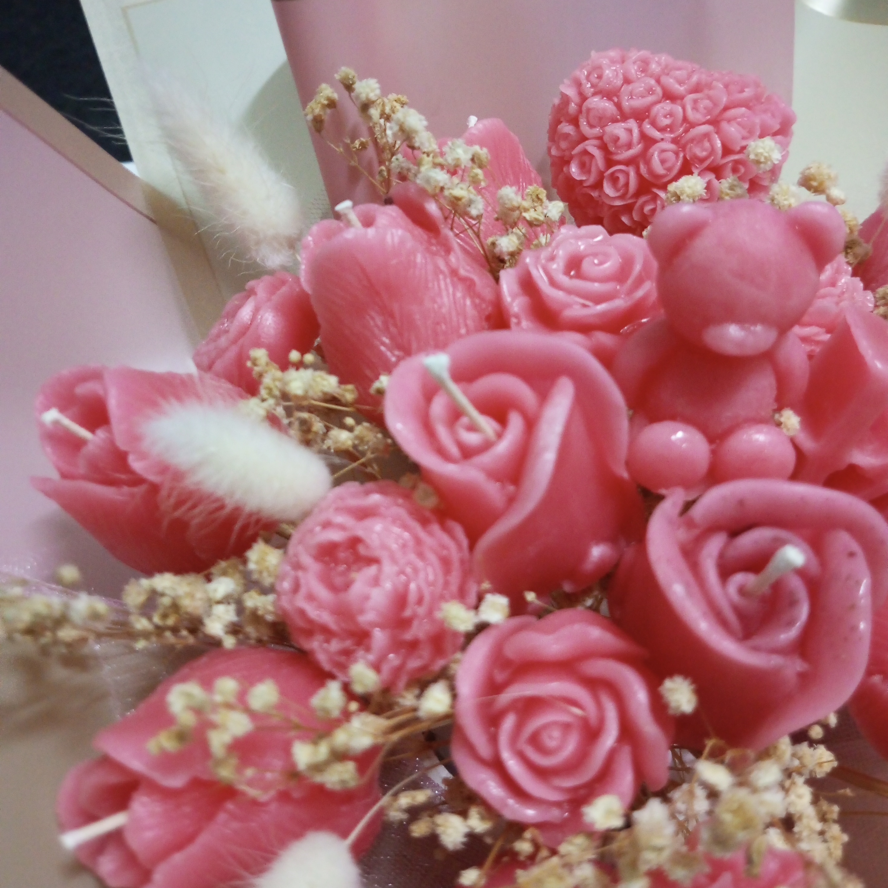 Özel Gün  Pembe Karışık Mum Buket Çiçek