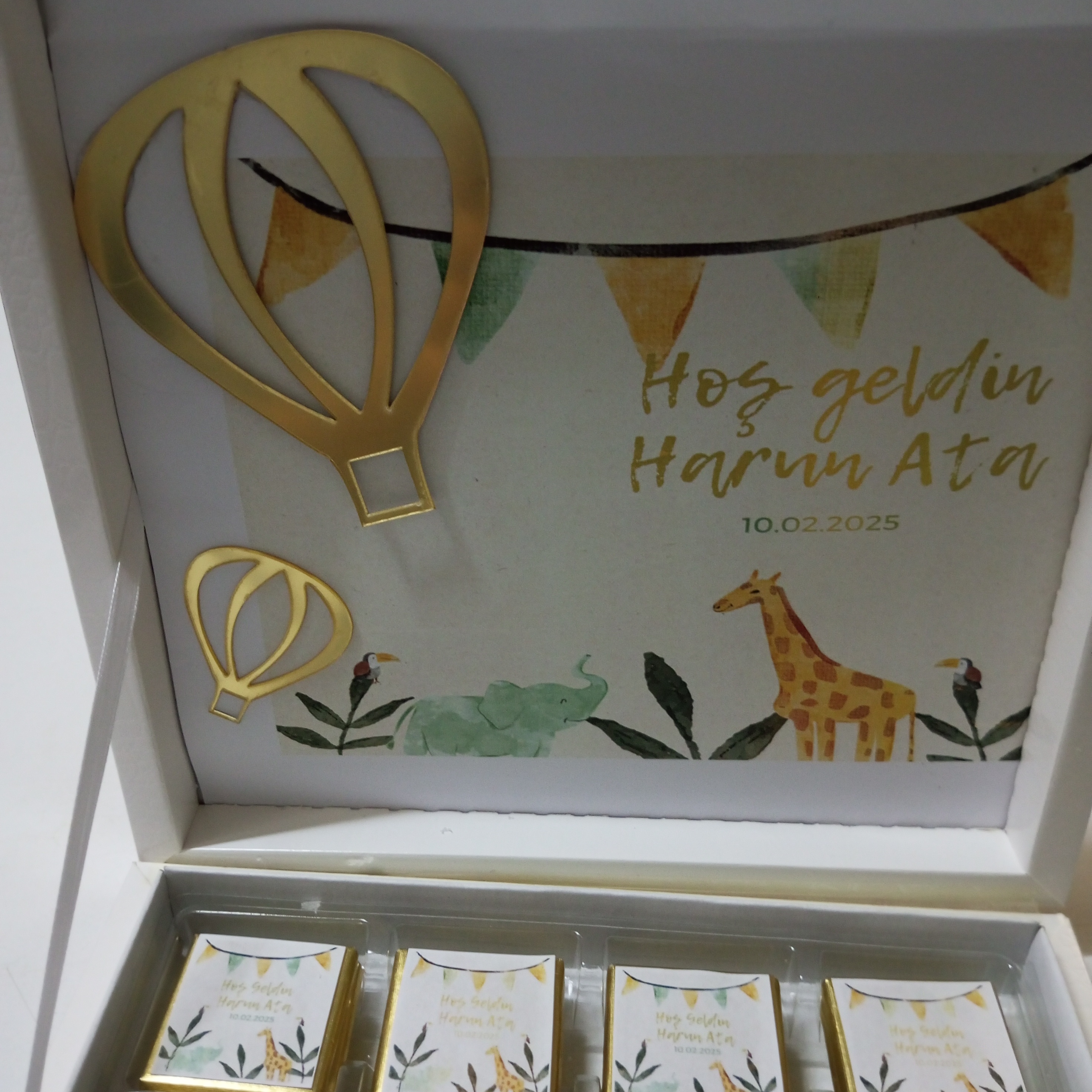 Beyaz Kutulu Mavi Ayıcıklı Doğumgünü Yenidoğan Bebek Mevlüd-i Bebek Çikolatası