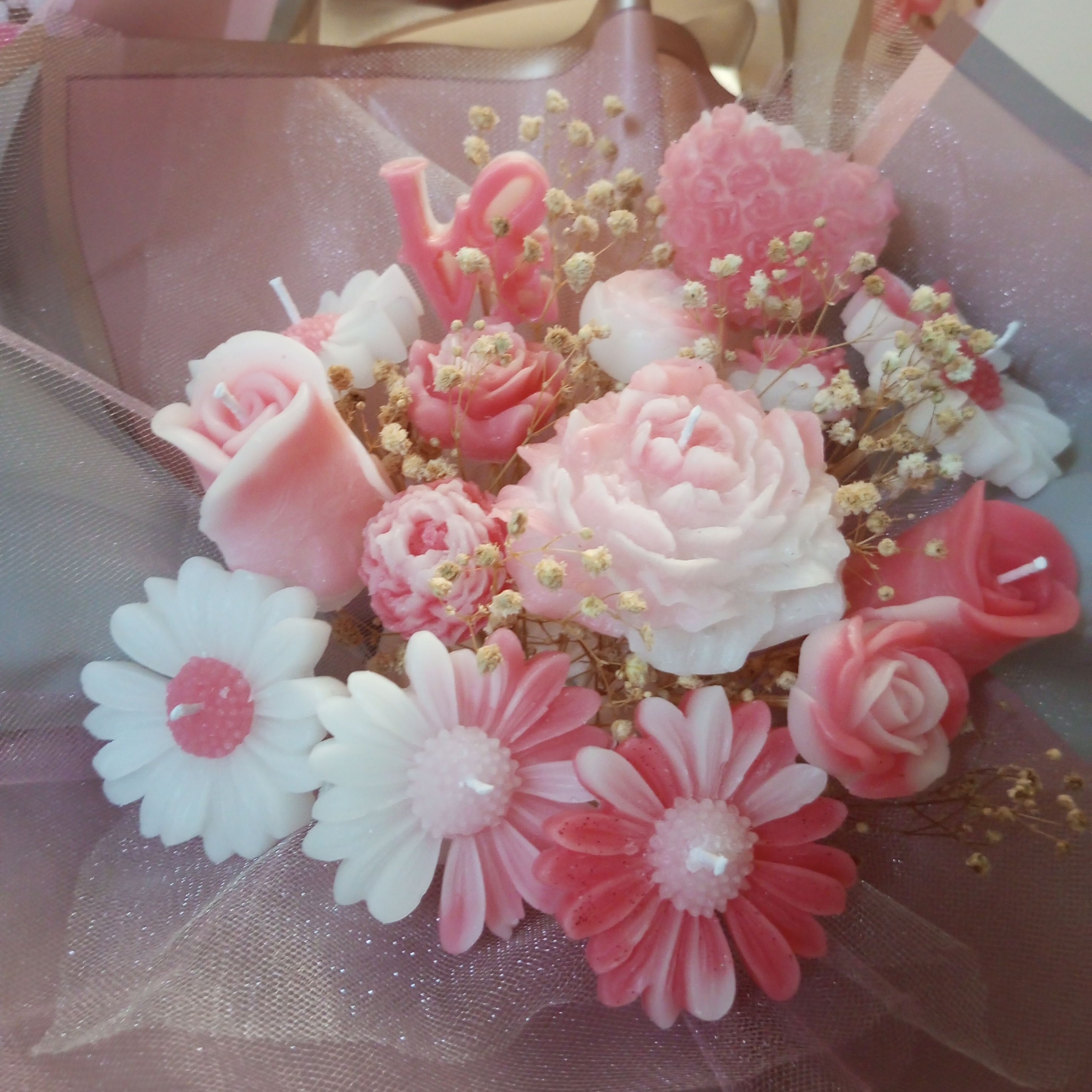 Özel Gün Pembe Karışık Mum Buket Çiçek