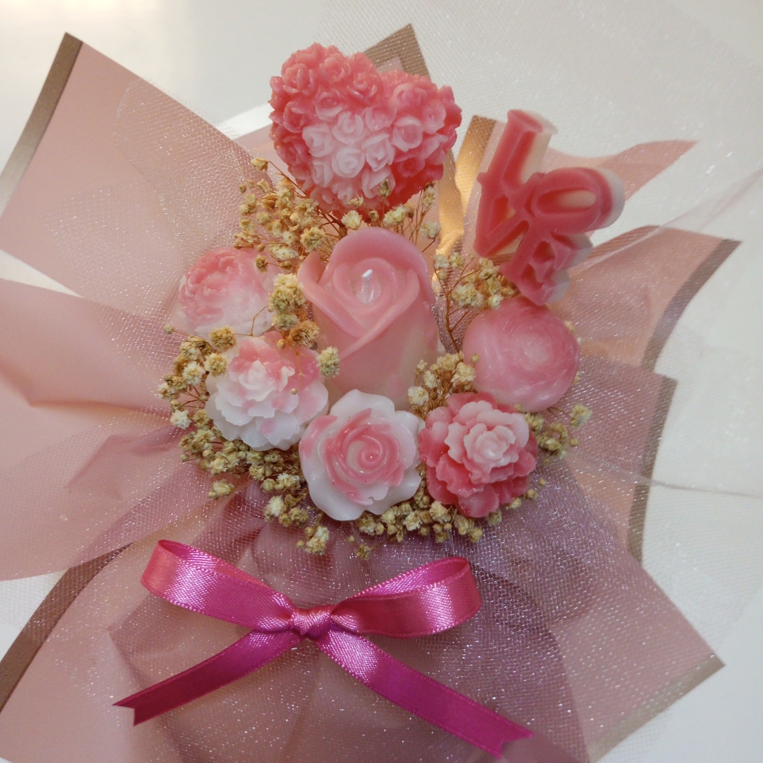 Anneler Günü - Sevgililer Günü Doğum Günü Pembe Mum Buket Box Candle