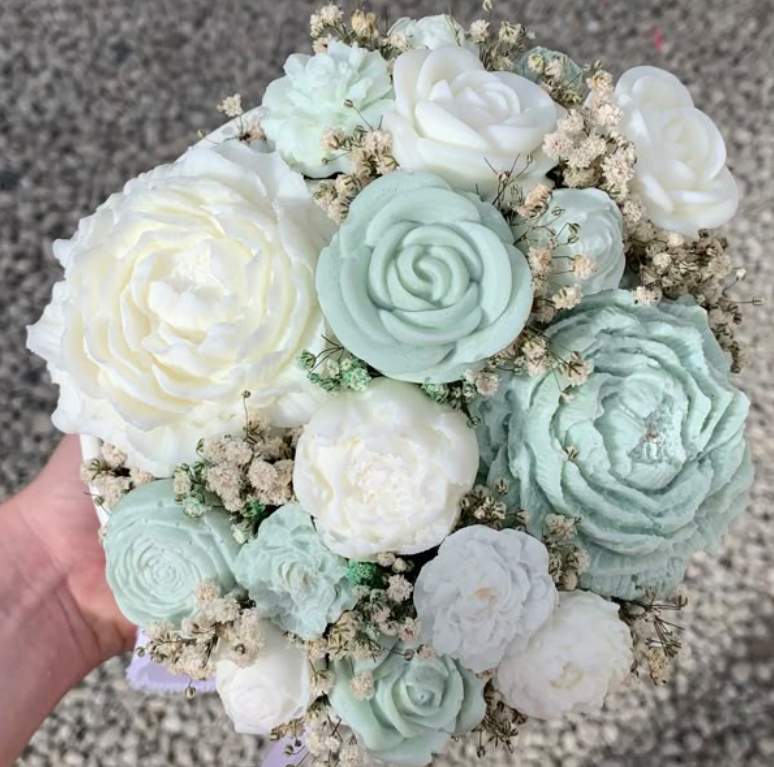 Mint Yeşili Şakayık Gül Mum Buket Hediyelik