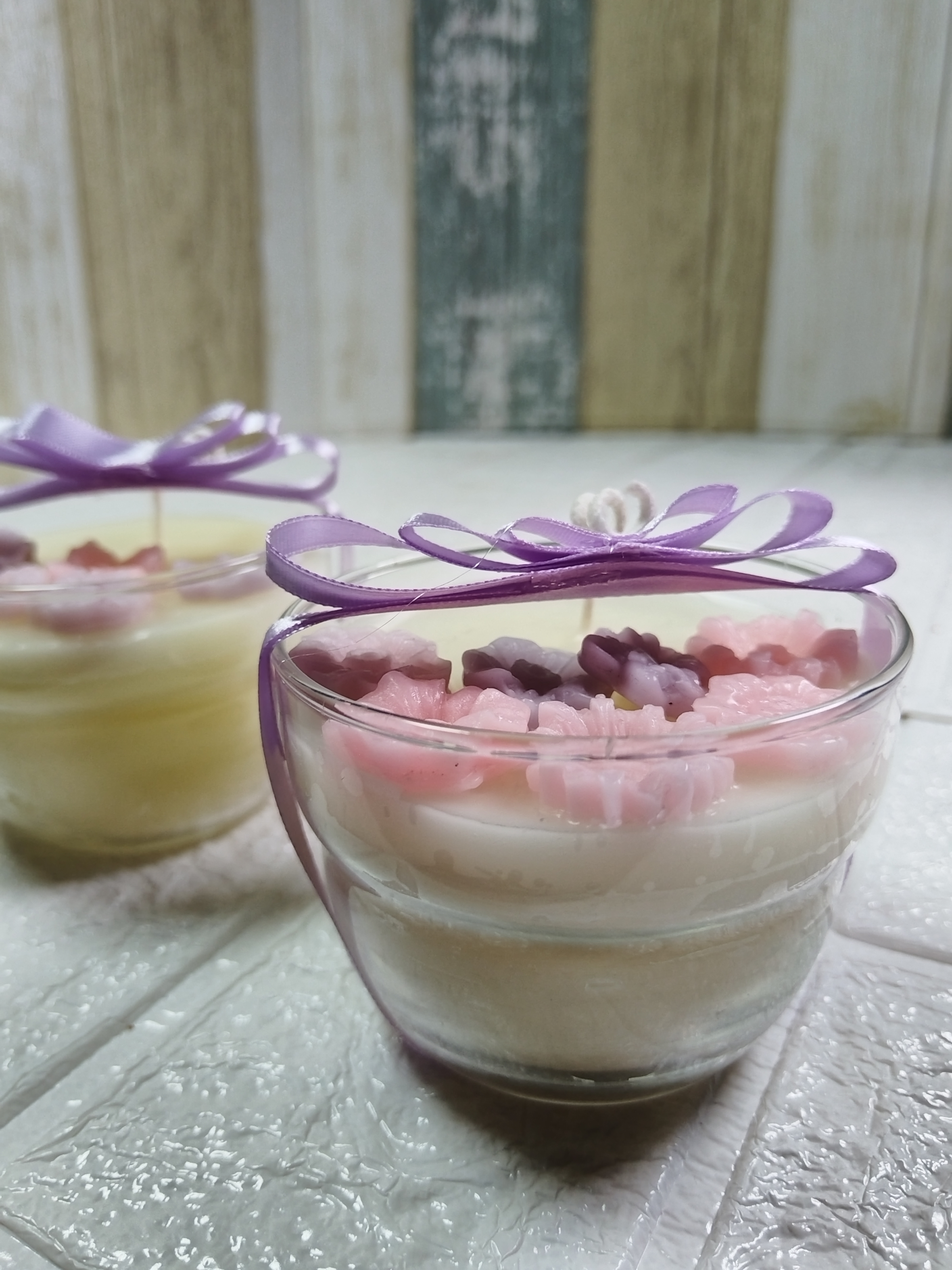 2'li Cam Kavanozlu Mini Çiçekli Dekoratif Butik Mum