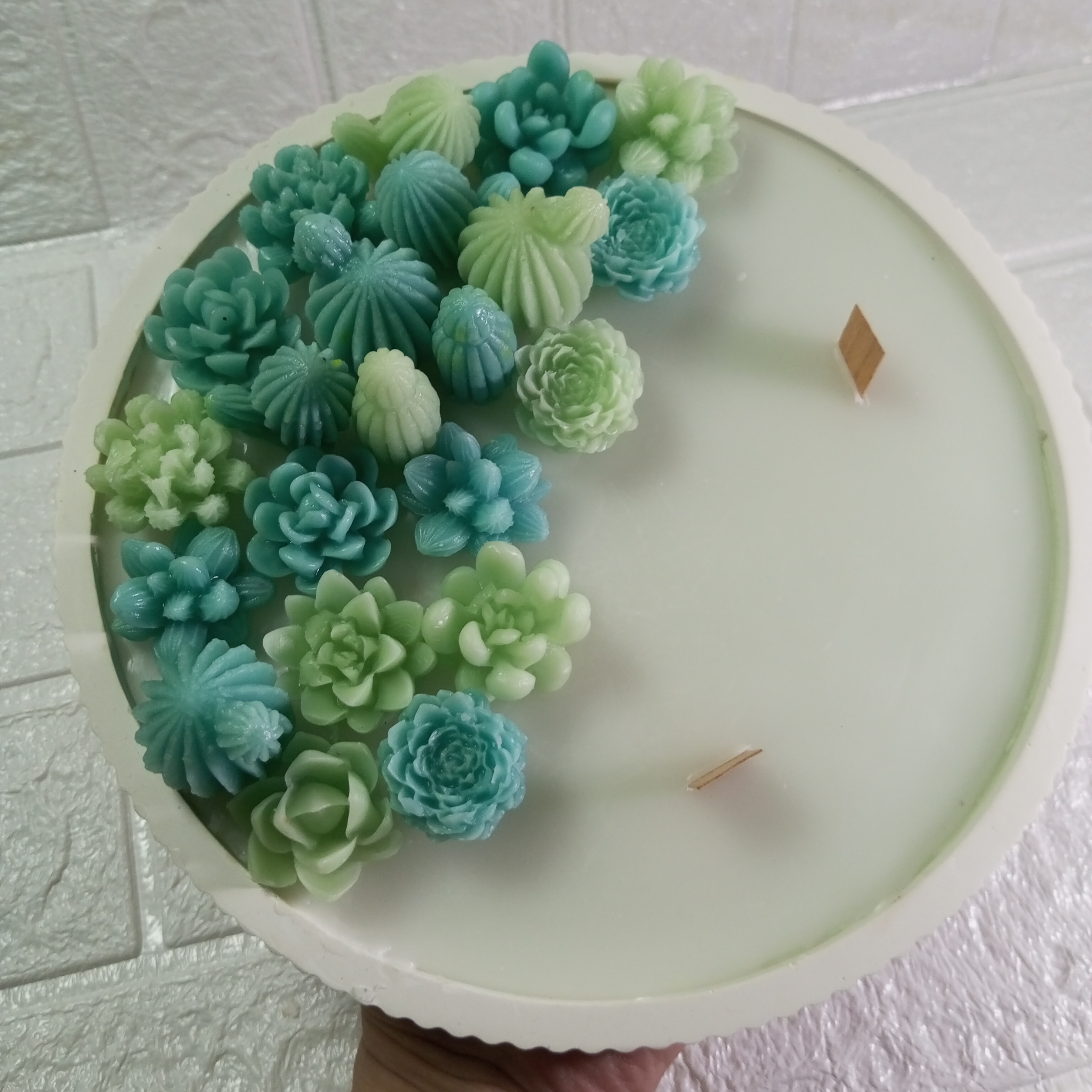 Beton tabaklı Kaktüs Mum Dekoratif Tasarım Hediyelik